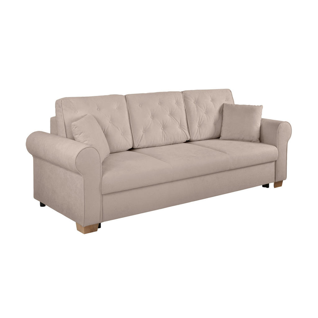 Thumbnail - Mid.you Schlafsofa Arles, Taupe, Textil, Birke, Buche, Hartholz, Uni, 3-Sitzer, Füllung: Silikon, Schaumstoffflocken,Sil...
