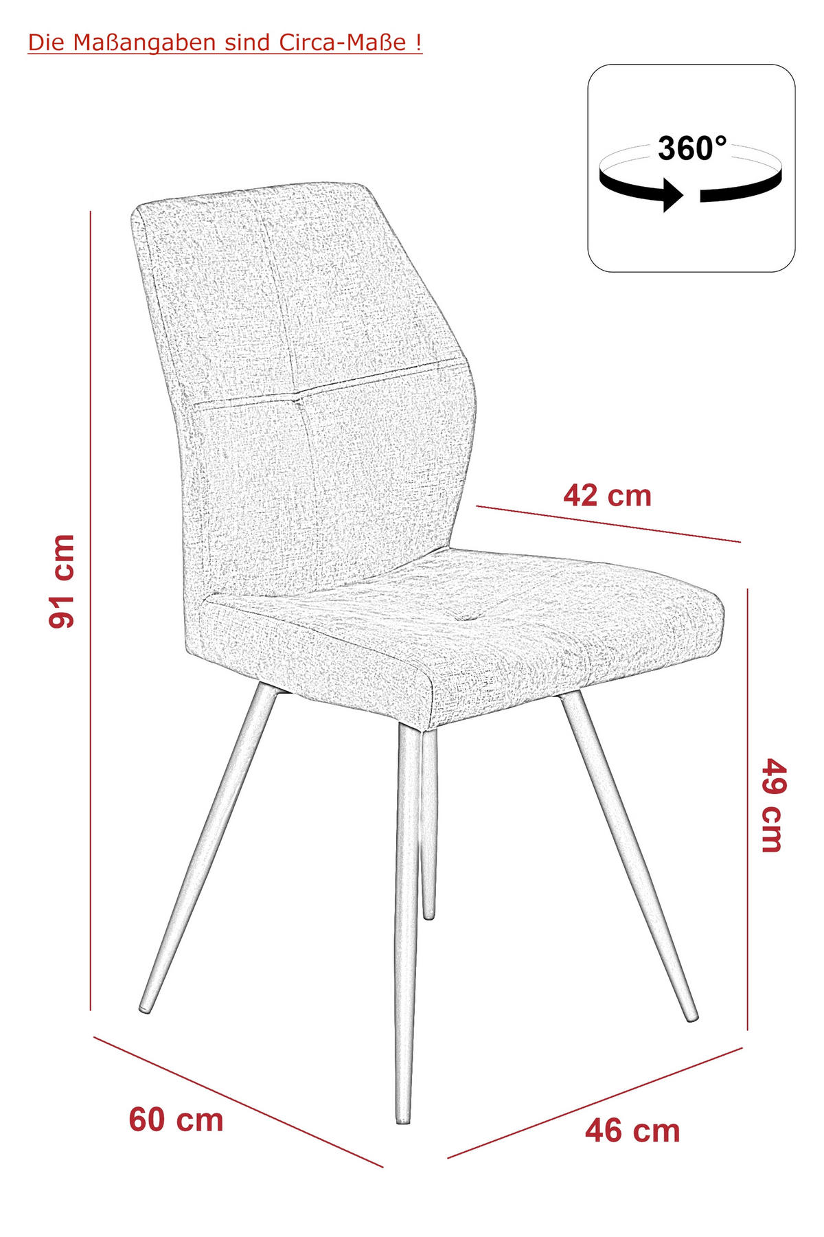 STUHL   Samt  - Anthrazit/Schwarz, MODERN, Textil/Metall (46/91/60cm) - MID.YOU