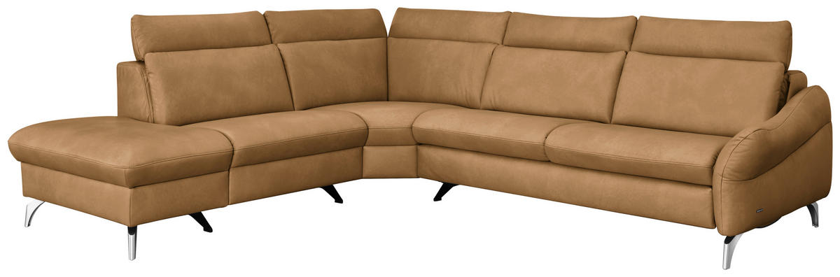 ECKSOFA in Echtleder Honig, Currygelb  - Currygelb/Edelstahlfarben, Konventionell, Leder/Metall (242/296cm) - Himolla Komfortklass