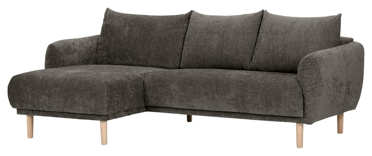 ECKSOFA Dunkelgrau Flachgewebe  - Dunkelgrau/Buchefarben, KONVENTIONELL, Holz/Textil (144/230cm) - Carryhome