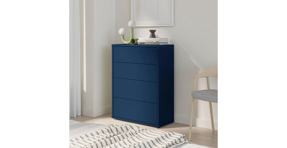 KOMMODE , 75/99/35 cm, 4 Schublade(n)  - Silberfarben/Dunkelblau, Trend, Holzwerkstoff/Kunststoff (75/99/35cm) - Carryhome