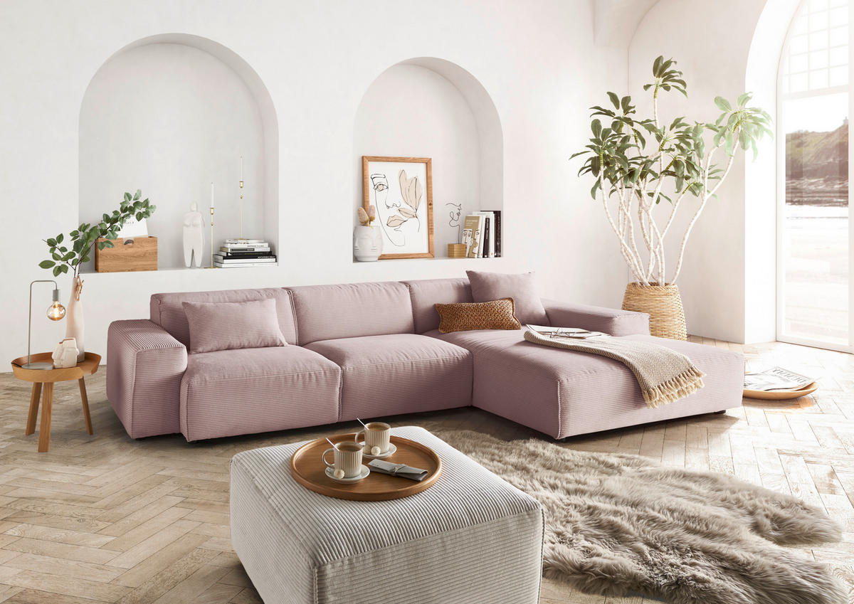 ECKSOFA 9125 Rosa Cord  - Schwarz/Rosa, Design, Kunststoff/Textil (300/189cm) - Pure Home Lifestyle