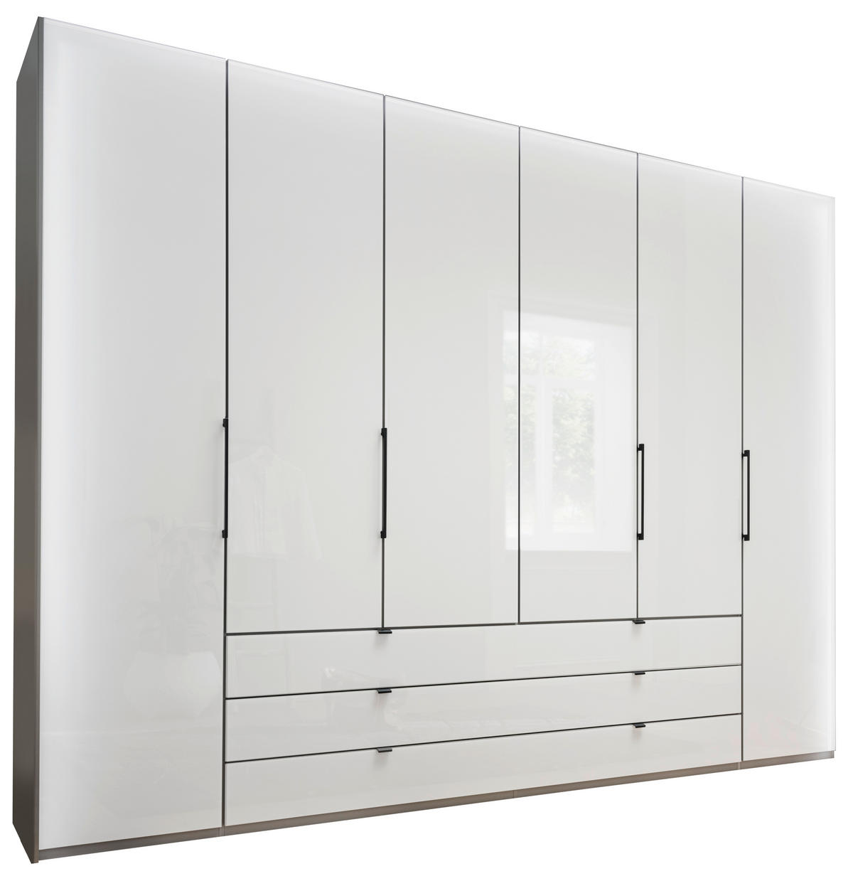 KLEIDERSCHRANK 300/216/58 cm,  in Grau, Weiß, 6-türig  - Schieferfarben/Weiß, KONVENTIONELL, Glas/Holzwerkstoff (300/216/58cm) - Novel