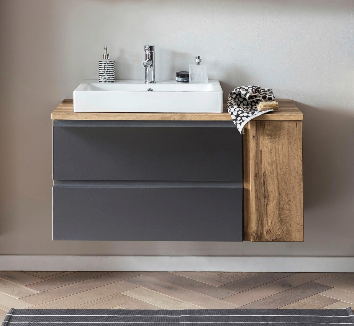 WASCHTISCHKOMBI 105 cm  - Eiche Wotan/Grau, MODERN, Keramik/Holzwerkstoff (105cm) - Held