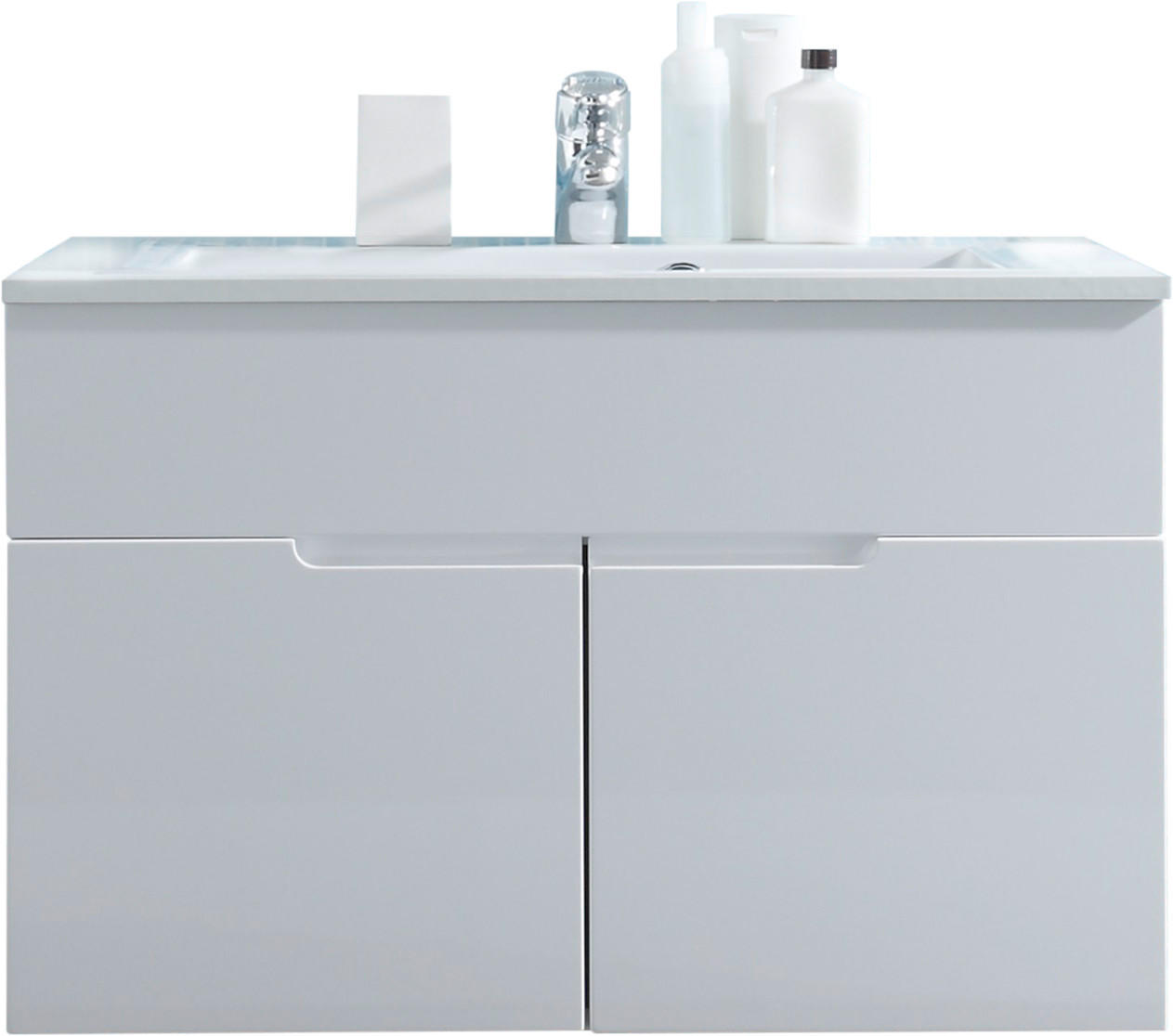 SKŘÍŇKA S UMYVADLEM, vysoce lesklá bílá - bílá/barvy hliníku, Design, kompozitní dřevo/přírodní materiály (81/55/47cm) - Venda