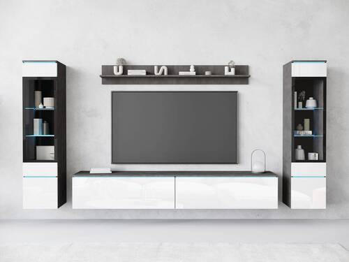 WOHNWAND Vera 4-teilig  in Anthrazit, Weiß Hochglanz  240/130/33 cm  - Weiß Hochglanz/Anthrazit, Design, Glas/Holzwerkstoff (240/130/33cm) - Livetastic