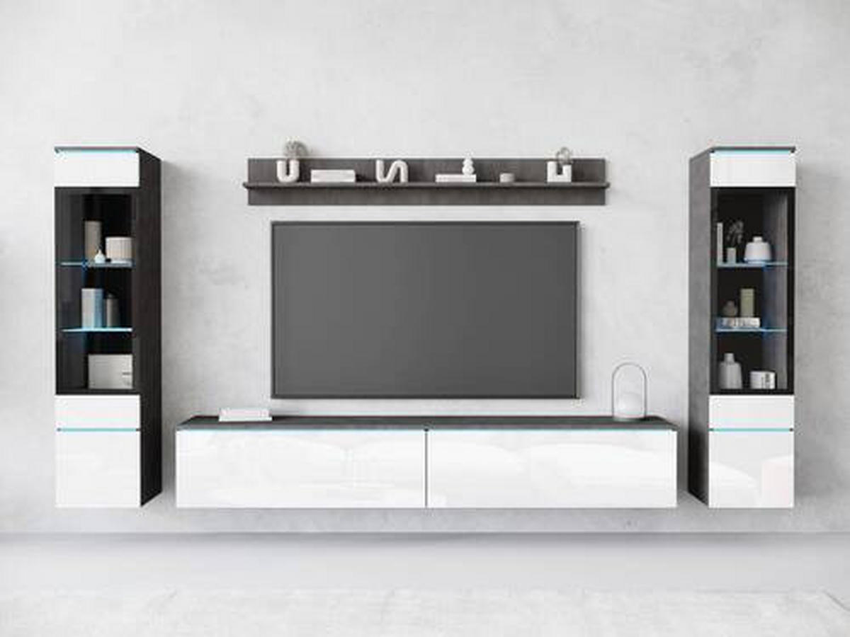WOHNWAND 4-teilig  in Anthrazit, Weiß Hochglanz  240/130/33 cm  - Weiß Hochglanz/Anthrazit, Design, Glas/Holzwerkstoff (240/130/33cm) - Livetastic