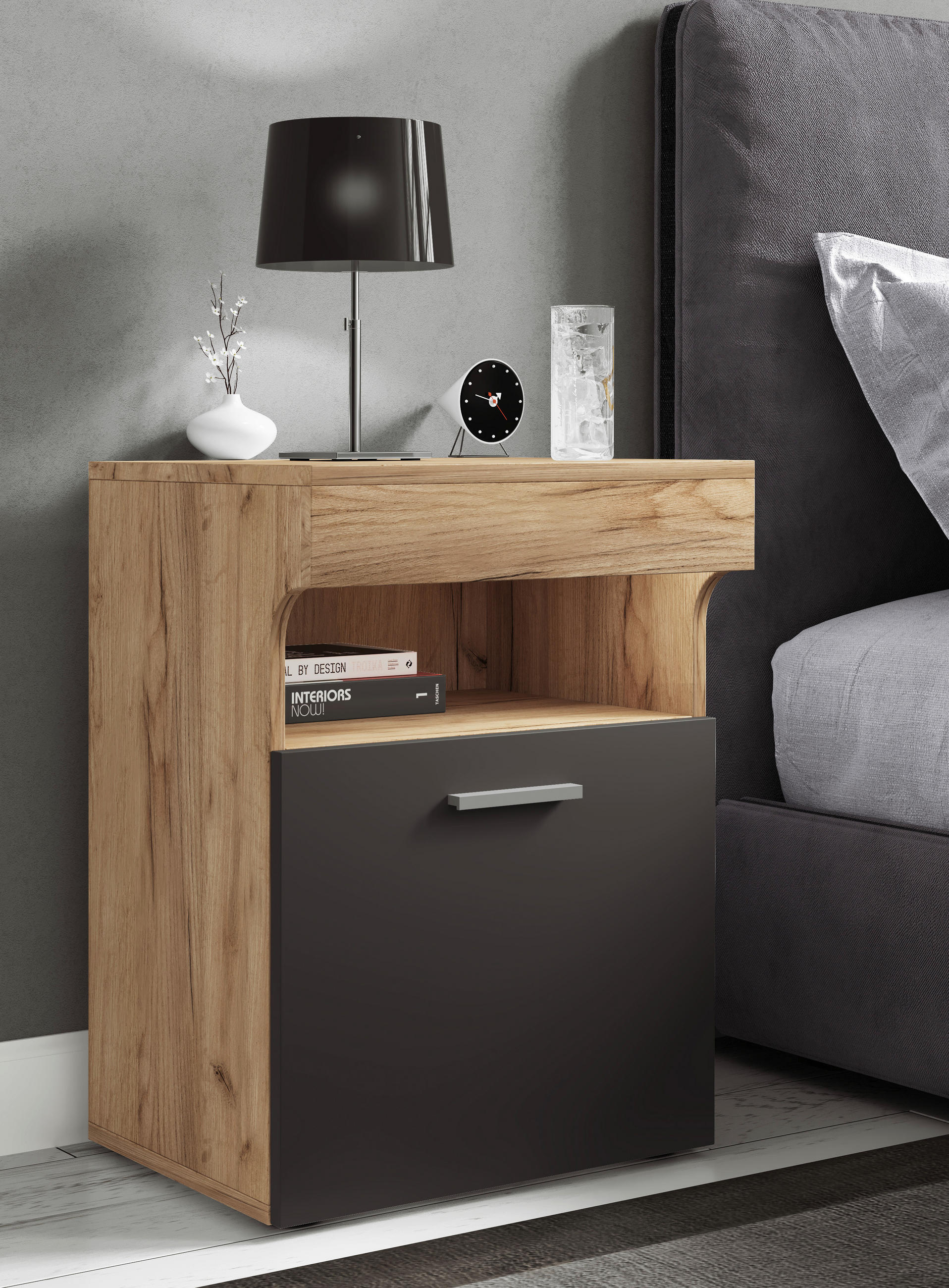 NACHTSCHRANK 45/61/39 cm  - Honigeiche/Anthrazit, MODERN, Holzwerkstoff/Kunststoff (45/61/39cm) - MID.YOU