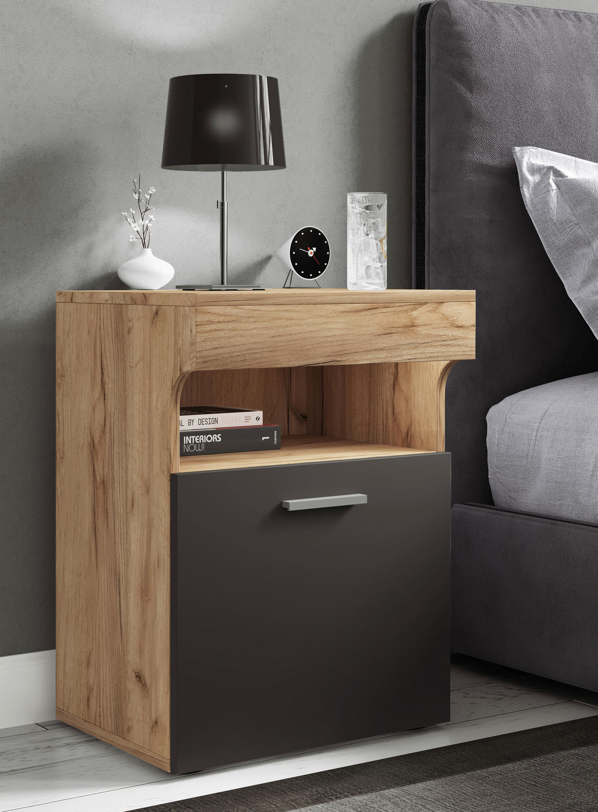 NACHTSCHRANK 45/61/39 cm  - Honigeiche/Anthrazit, MODERN, Holzwerkstoff/Kunststoff (45/61/39cm) - MID.YOU