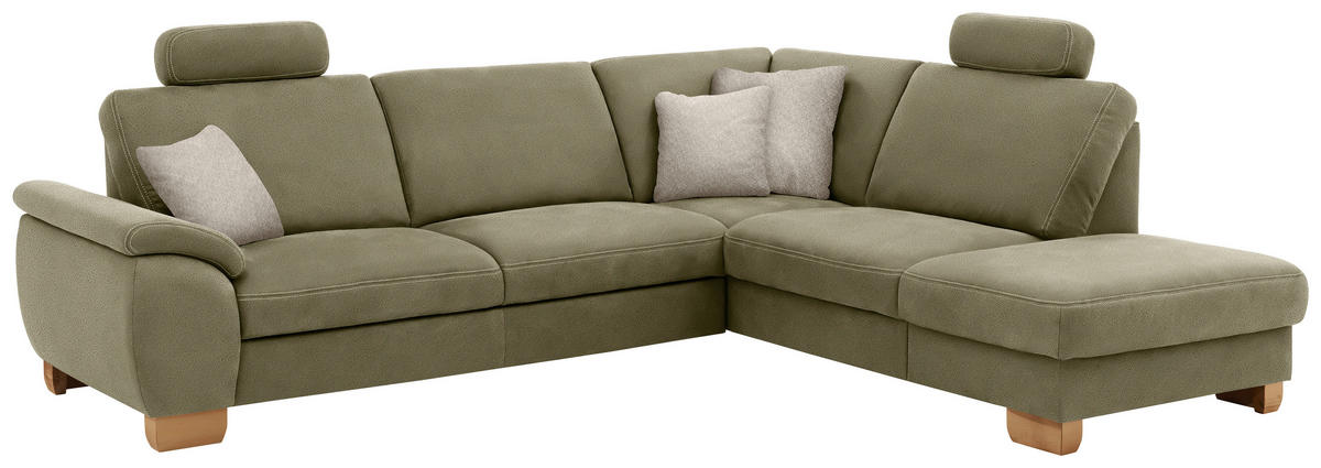ECKSOFA in Mikrofaser Hellgrün  - Wildeiche/Beige, Natur, Holz/Textil (286/236cm) - Voleo