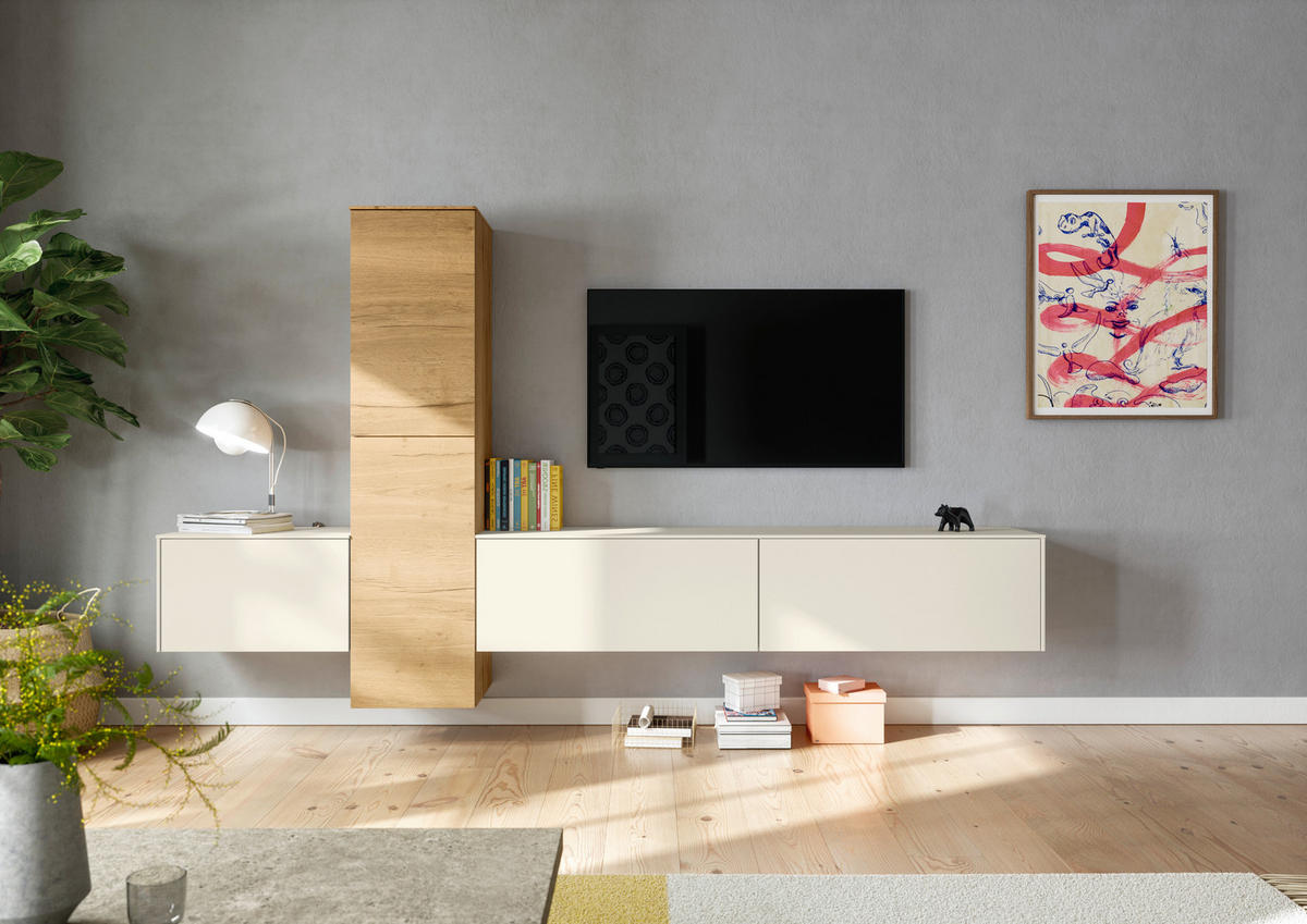 WOHNWAND  in Eichefarben, Magnolie  282/160/37 cm  - Eichefarben/Magnolie, Design, Holzwerkstoff (282/160/37cm) - Celina Home