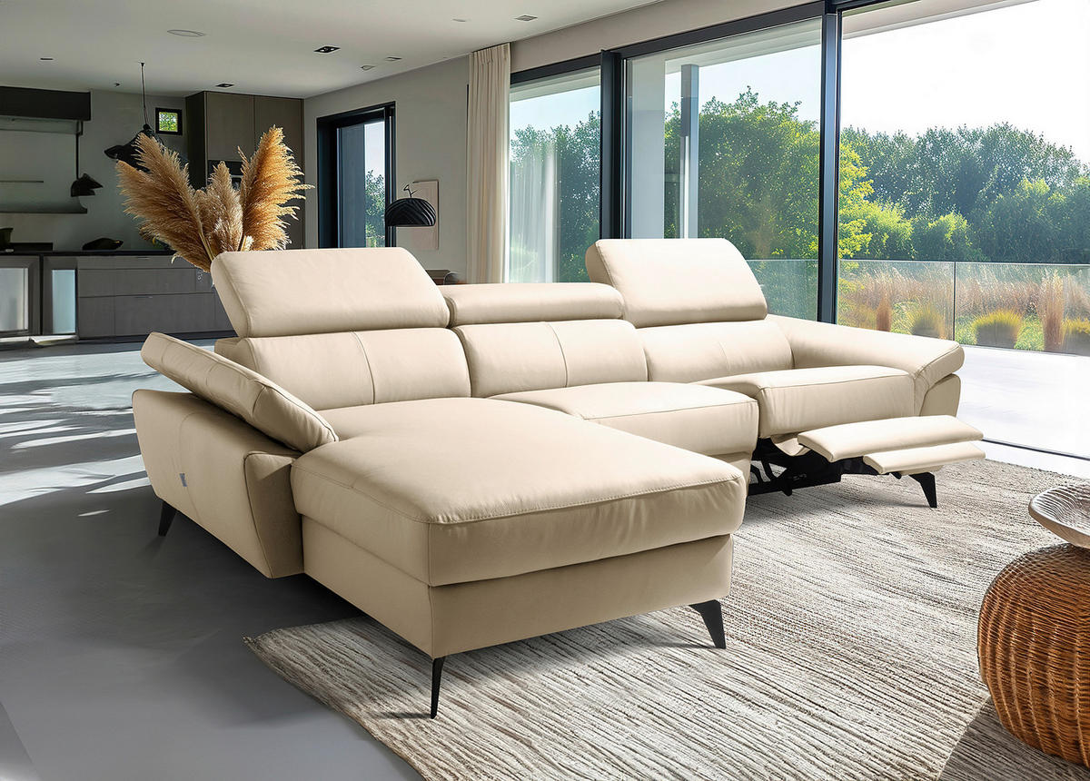 ECKSOFA  in Lederlook Echtleder Grau  252/179 cm  - Schwarz/Grau, Design, Leder/Textil (252/179cm) - Livetastic