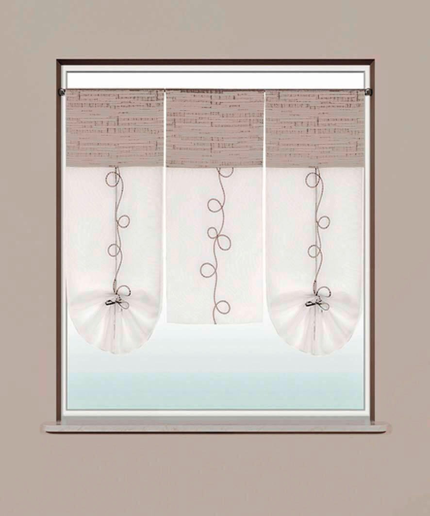 Thumbnail - Kurzgardine, Weiß, Taupe, Beige, Textil, Ranken, 90x80 cm, Oeko-Tex® Standard 100, Wohntextilien, Gardinen & Vorhänge, F...