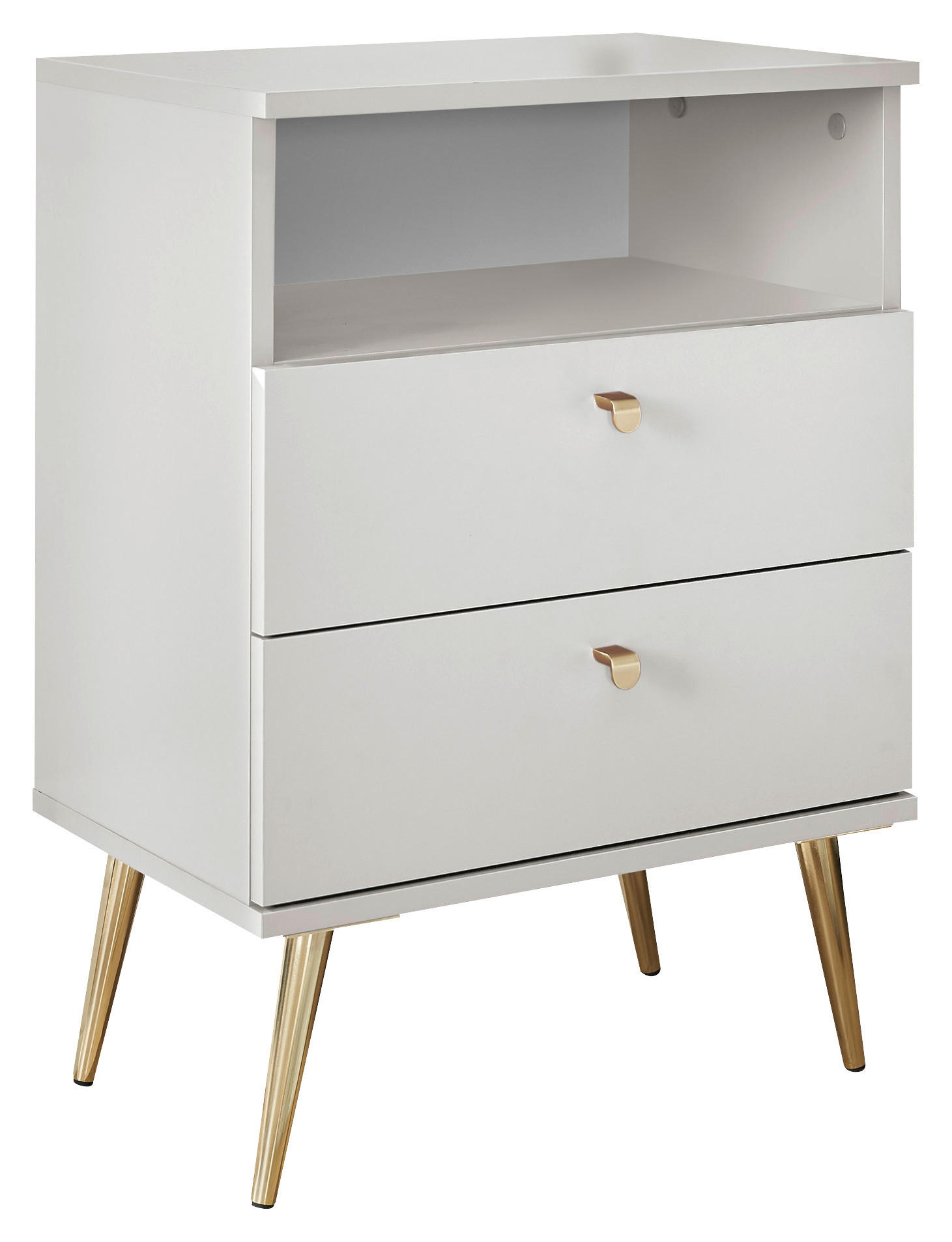 Noptieră, 50/70/34 cm, alb - alb/alămiu, Konventionell, metal/material pe bază de lemn (50/70/34cm) - Carryhome