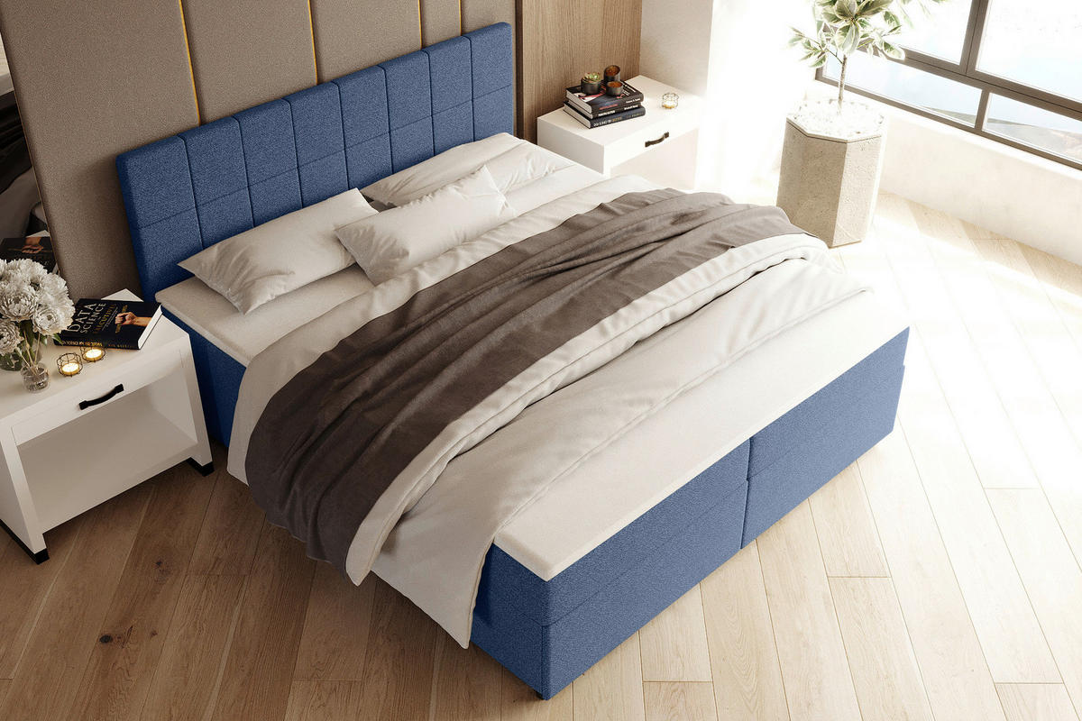 BOXBETT 160/200 cm,  in Blau, Topper, Matratzen, Bettschubladen, H3 = fest  - Blau/Schwarz, KONVENTIONELL, Kunststoff/Textil (160/200cm) - Boxxx