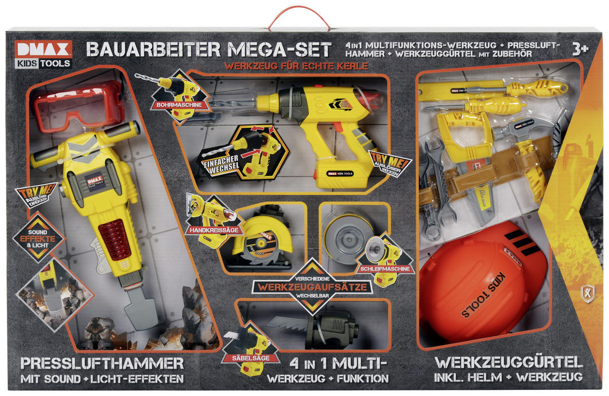 BAUARBEITER-MEGA-SET DMAX Kids Tools  - Gelb/Orange, Basics, Kunststoff