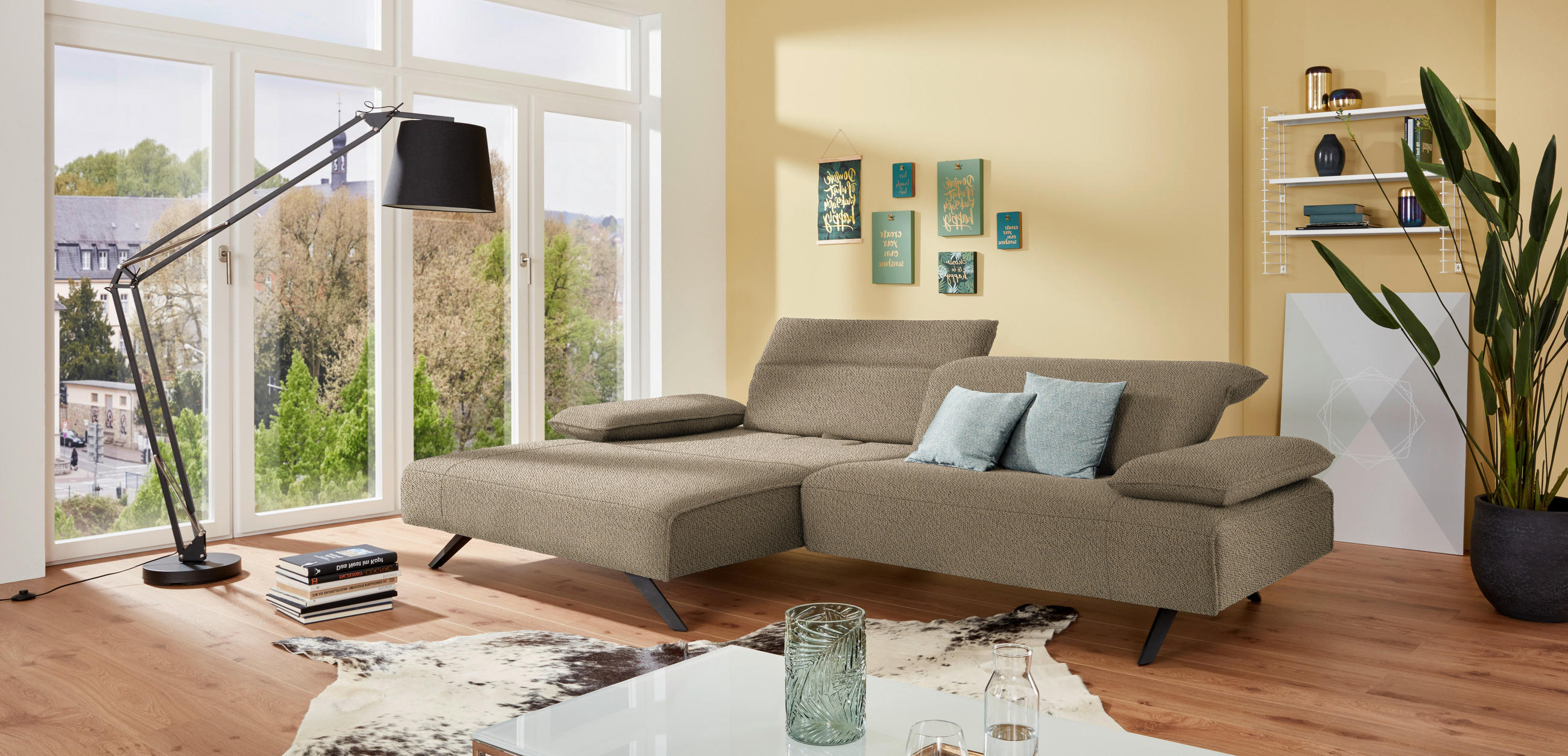 ECKSOFA in Flachgewebe Hellbraun  166/280 cm  - Hellbraun/Anthrazit, Design, Textil/Metall (166/280cm) - Johann Jakob