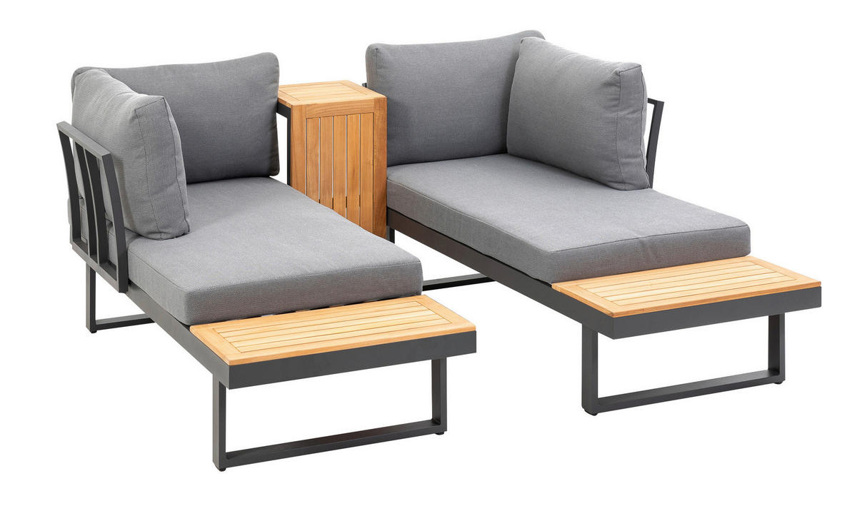 LOUNGEGARNITUR   253/70/175 cm Teakholz Aluminium  - Anthrazit/Grau, Basics, Holz/Textil (253/70/175cm) - Gardenson