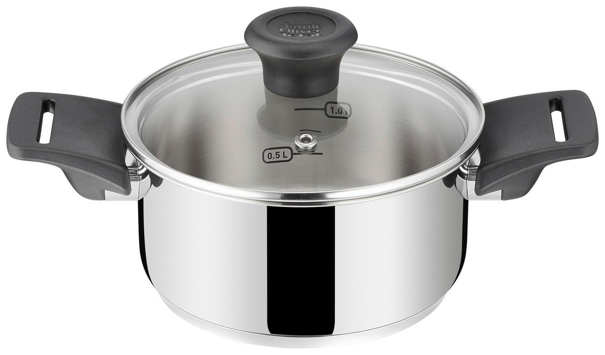 GRYT- OCH KASTRULLSET Jamie Oliver 4 delar  - stålfärgad, Design, metall/glas - Tefal