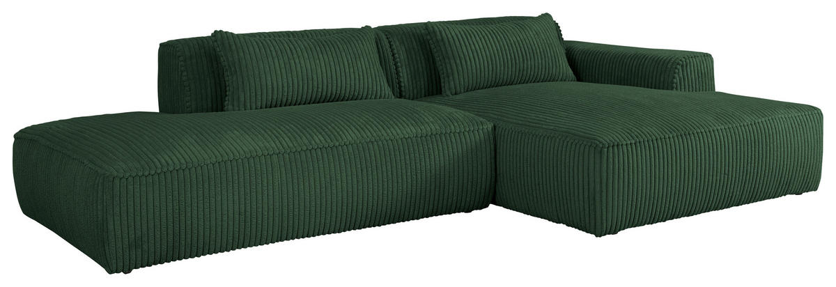 ECKSOFA BILLUND Dunkelgrün Cord Nierenkissen  - Dunkelgrün/Schwarz, KONVENTIONELL, Kunststoff/Textil (294/165cm) - Livetastic