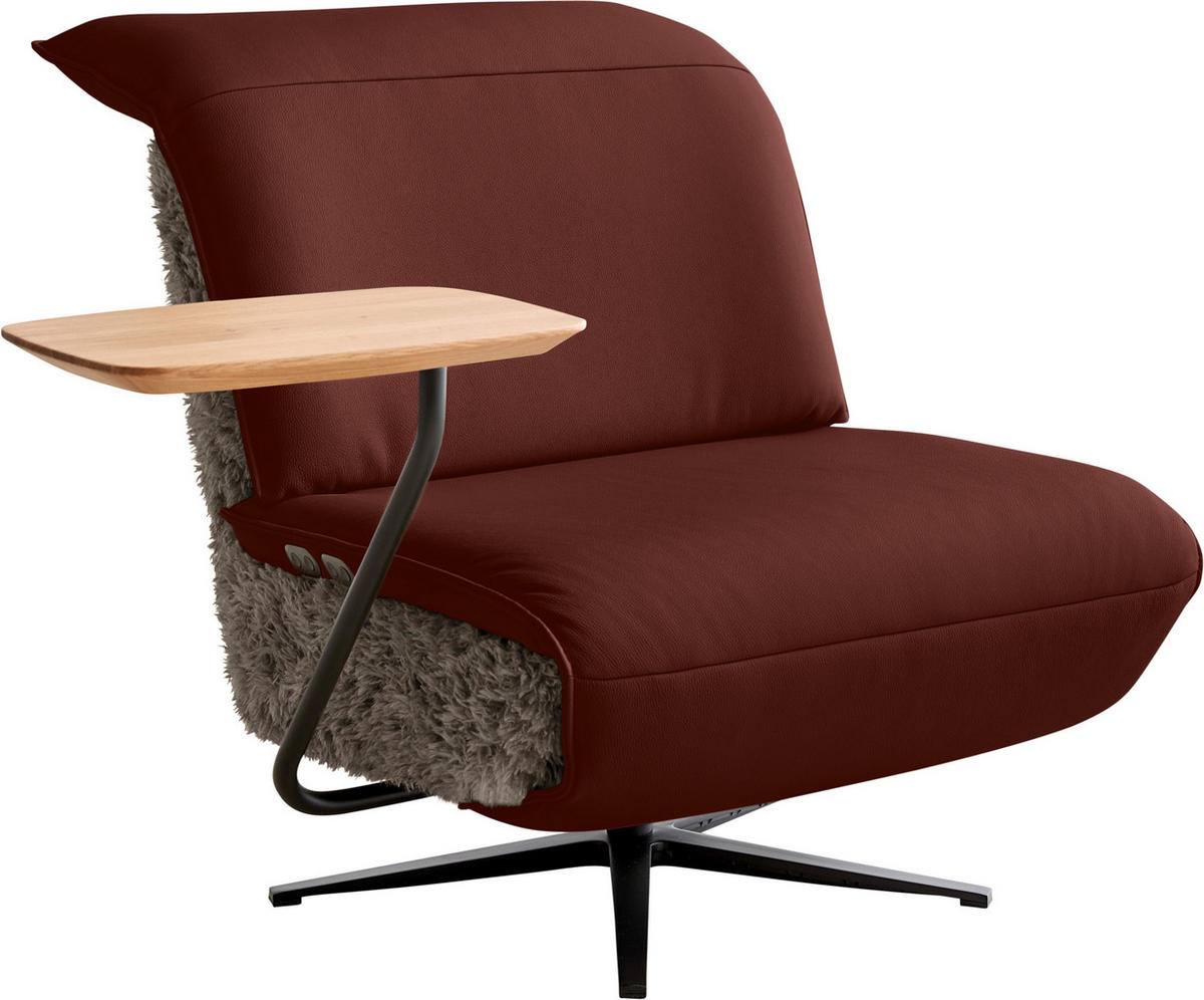 SESSEL Hochflor Echtleder Braun, Rot  - Rot/Schwarz, Design, Leder/Textil (84/65/91cm) - Koinor