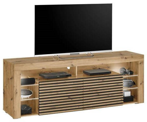 LOWBOARD  in 179/66/44 cm  - Silberfarben/Schwarz, Design, Glas/Holzwerkstoff (179/66/44cm) - Livetastic