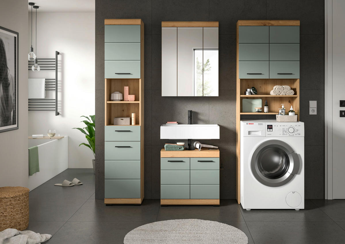BADEZIMMER 4-teilig  in 180 cm  - Schwarz/Eiche Artisan, MODERN, Glas/Holzwerkstoff (180cm) - MID.YOU