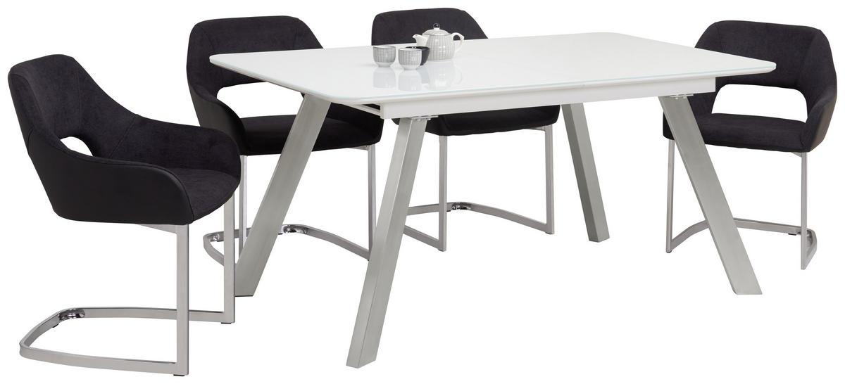 STOL ZA BLAGOVAONICU  bijela, boje oplemenjenog čelika  metal, staklo, drvni materijal      - bijela/boje oplemenjenog čelika, Design, staklo/drvni materijal (160(200)/90/76cm) - Carryhome