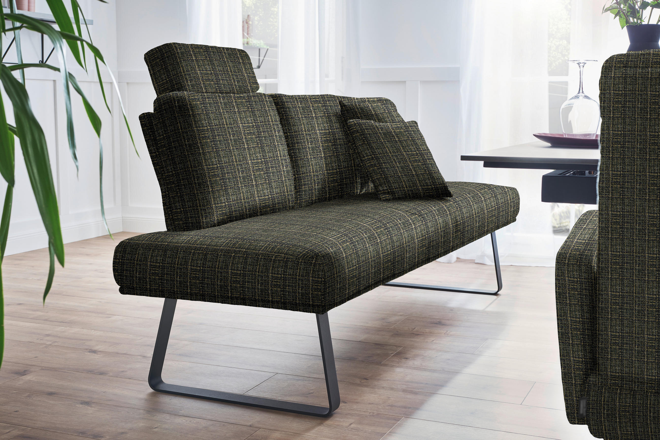 SITZBANK 224/92/78 cm  in Grün, Schwarz  - Schwarz/Grün, Design, Textil/Metall (224/92/78cm) - Dieter Knoll