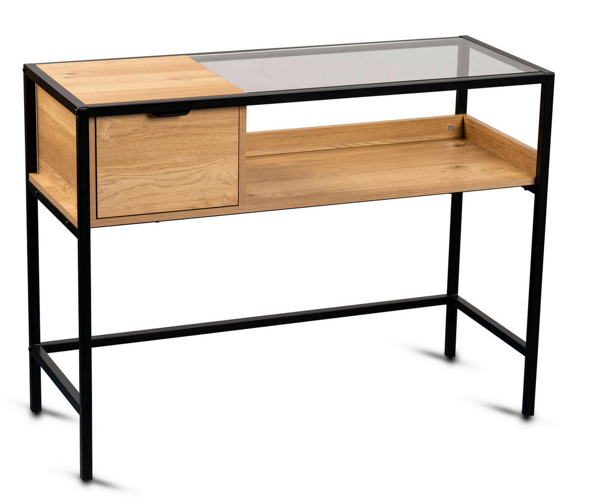 KONSOLENTISCH in Metall, Glas, Holzwerkstoff 100/40/75 cm    - Eichefarben/Schwarz, Basics, Glas/Holzwerkstoff (100/40/75cm) - Xora