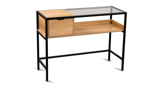 KONSOLENTISCH in Metall, Glas, Holzwerkstoff 100/40/75 cm    - Eichefarben/Schwarz, Basics, Glas/Holzwerkstoff (100/40/75cm) - Xora