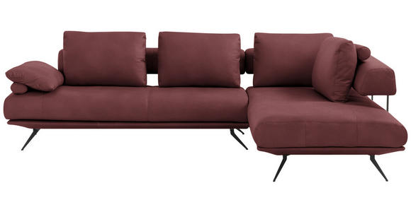 ECKSOFA in Echtleder Bordeaux  - Bordeaux/Schwarz, Design, Leder/Metall (305/231cm) - Dieter Knoll