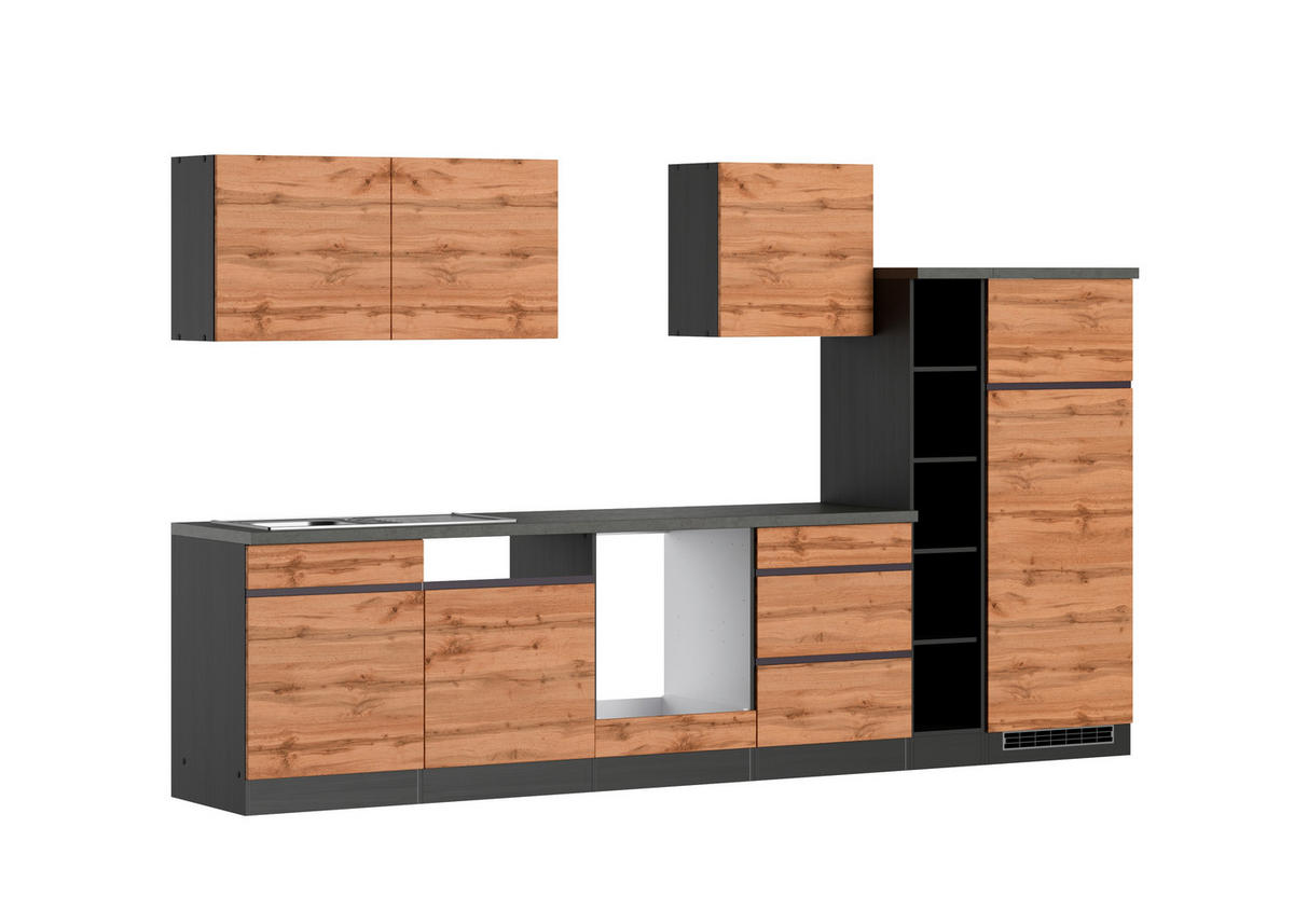 BLOC DE CUISINE NON ÉQUIPÉ 330 cm   in Eiche Wotan  - chêne wotan, Design, matériau de bois (330cm) - Held
