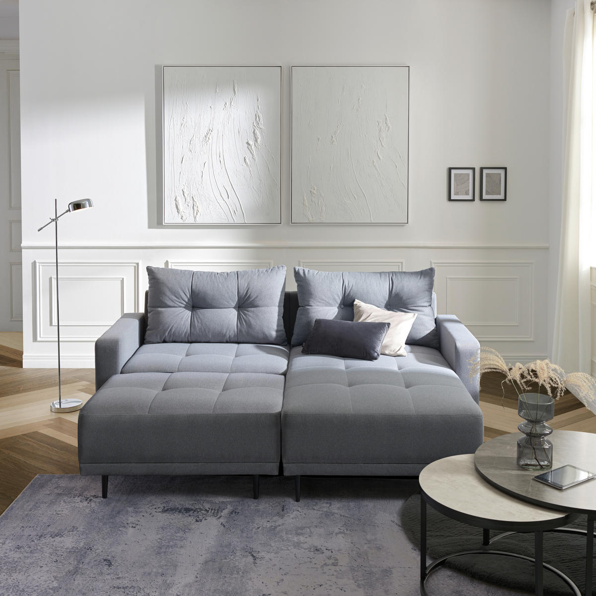 HOCKER Webstoff Grau  - Schwarz/Grau, MODERN, Holz/Textil (88/45/72cm) - Ti'me