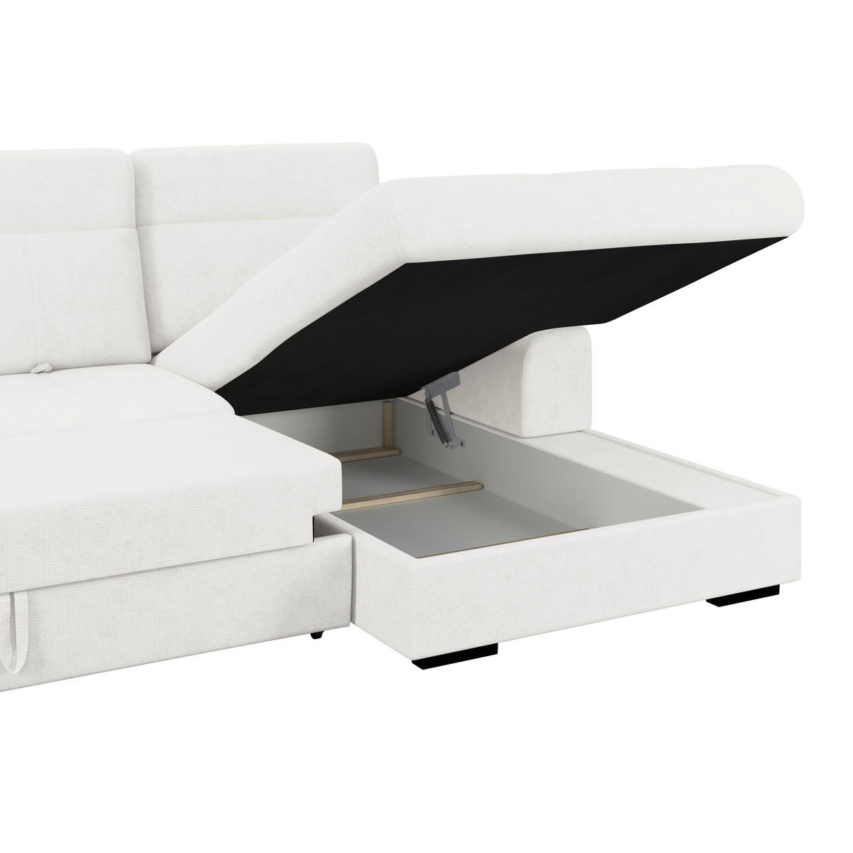 ECKSOFA Weiß Chenille Rücken echt, Kopfteilverstellung  - Schwarz/Weiß, KONVENTIONELL, Holz/Textil (286/203cm) - MID.YOU