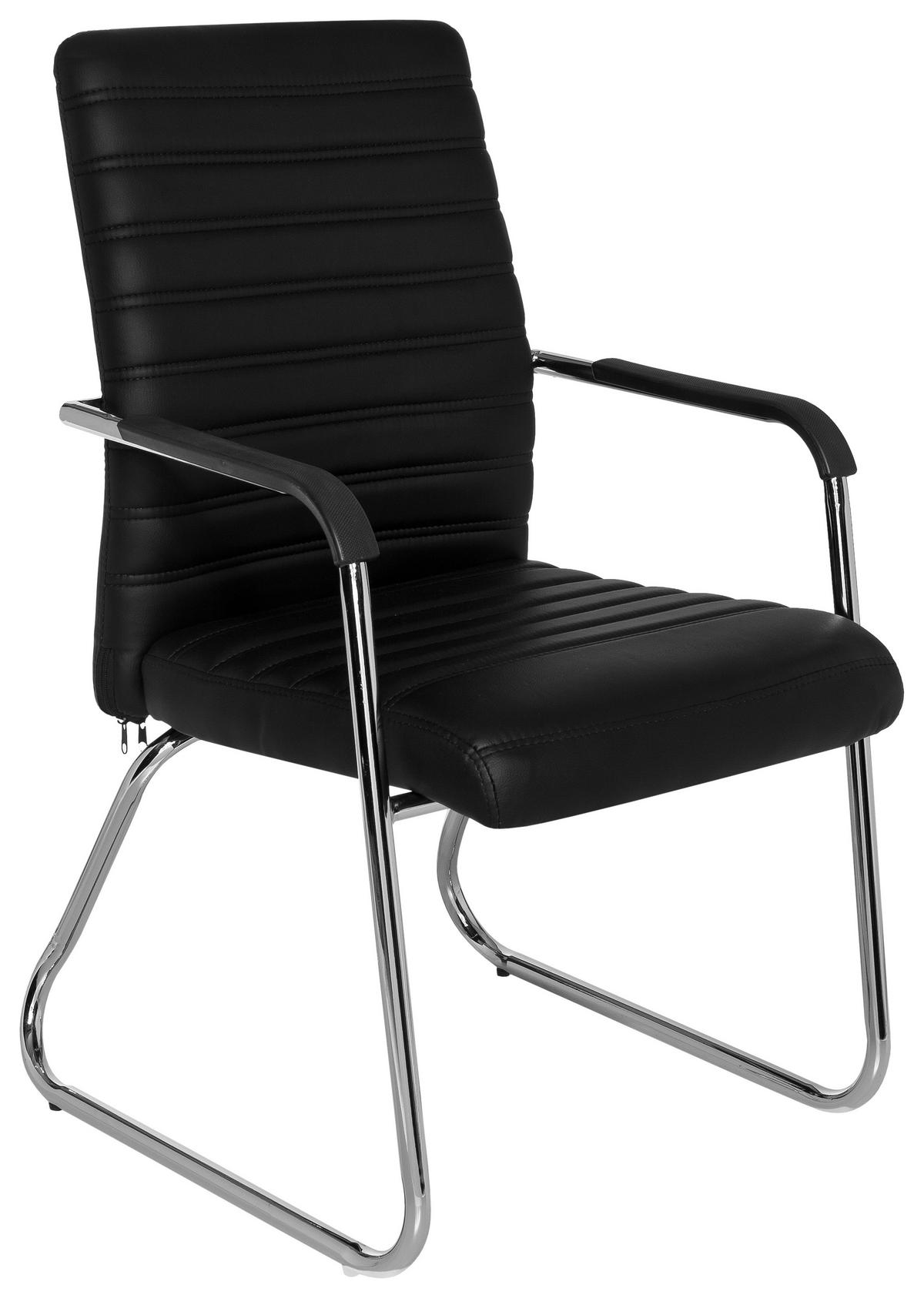 BESUCHERSTUHL  in Lederlook Schwarz  - Chromfarben/Schwarz, MODERN, Kunststoff/Textil (55/96/46cm) - MID.YOU