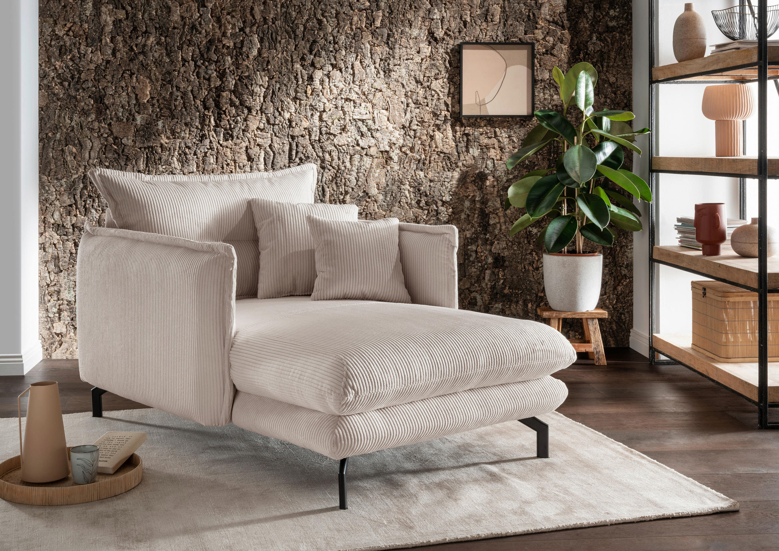XXL-SESSEL Cord Beige    - Beige/Schwarz, MODERN, Textil/Metall (111/101/167cm) - Livetastic