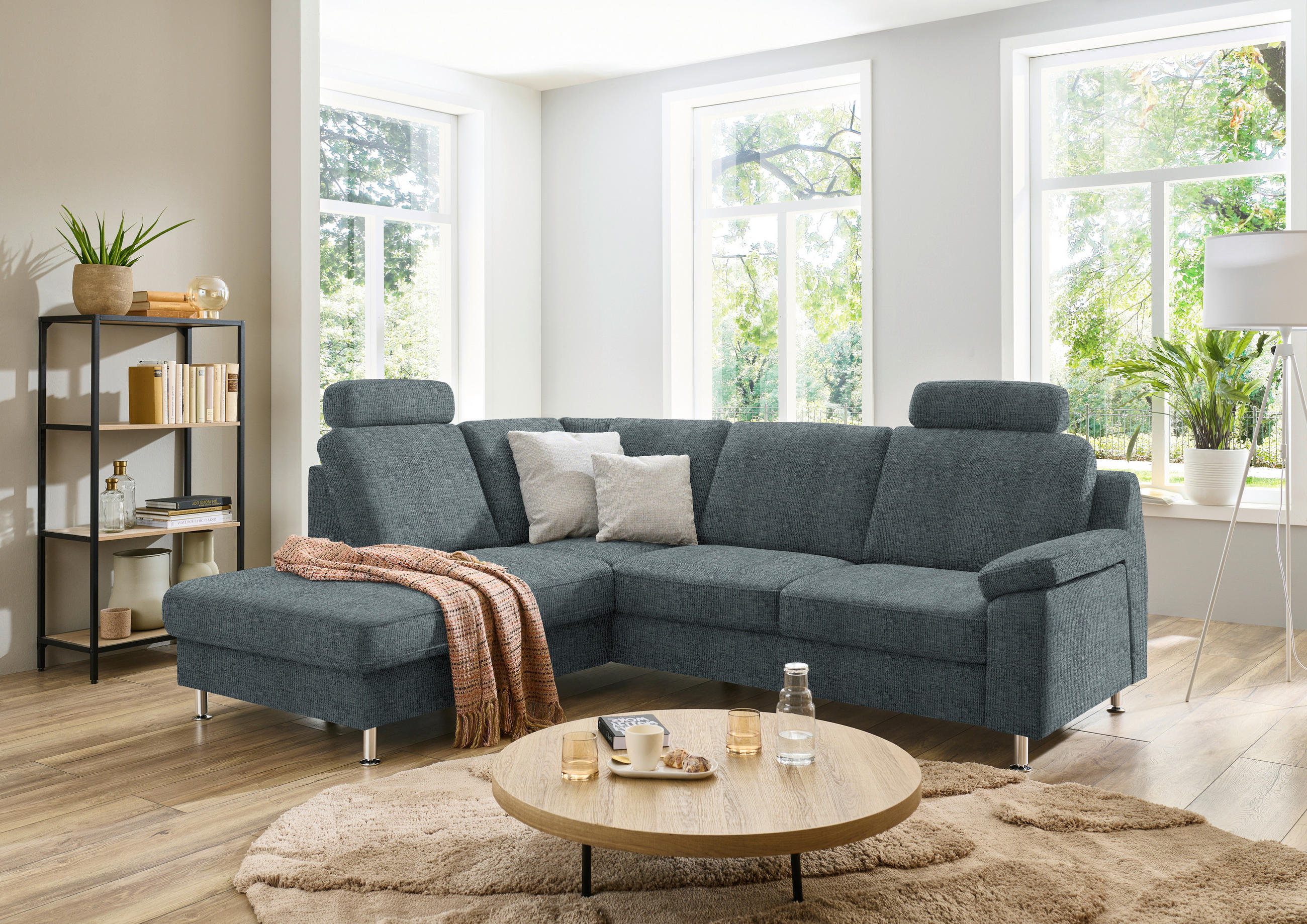 ECKSOFA in Webstoff Blaugrau  - Blaugrau/Alufarben, Konventionell, Textil/Metall (200/241cm) - Beldomo System