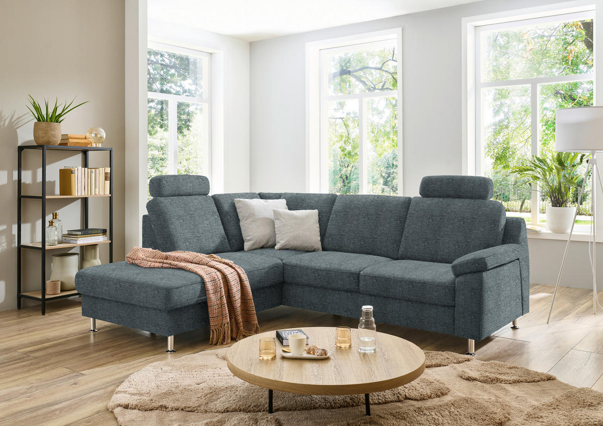 ECKSOFA in Webstoff Blaugrau  - Blaugrau/Alufarben, Konventionell, Textil/Metall (200/241cm) - Beldomo System
