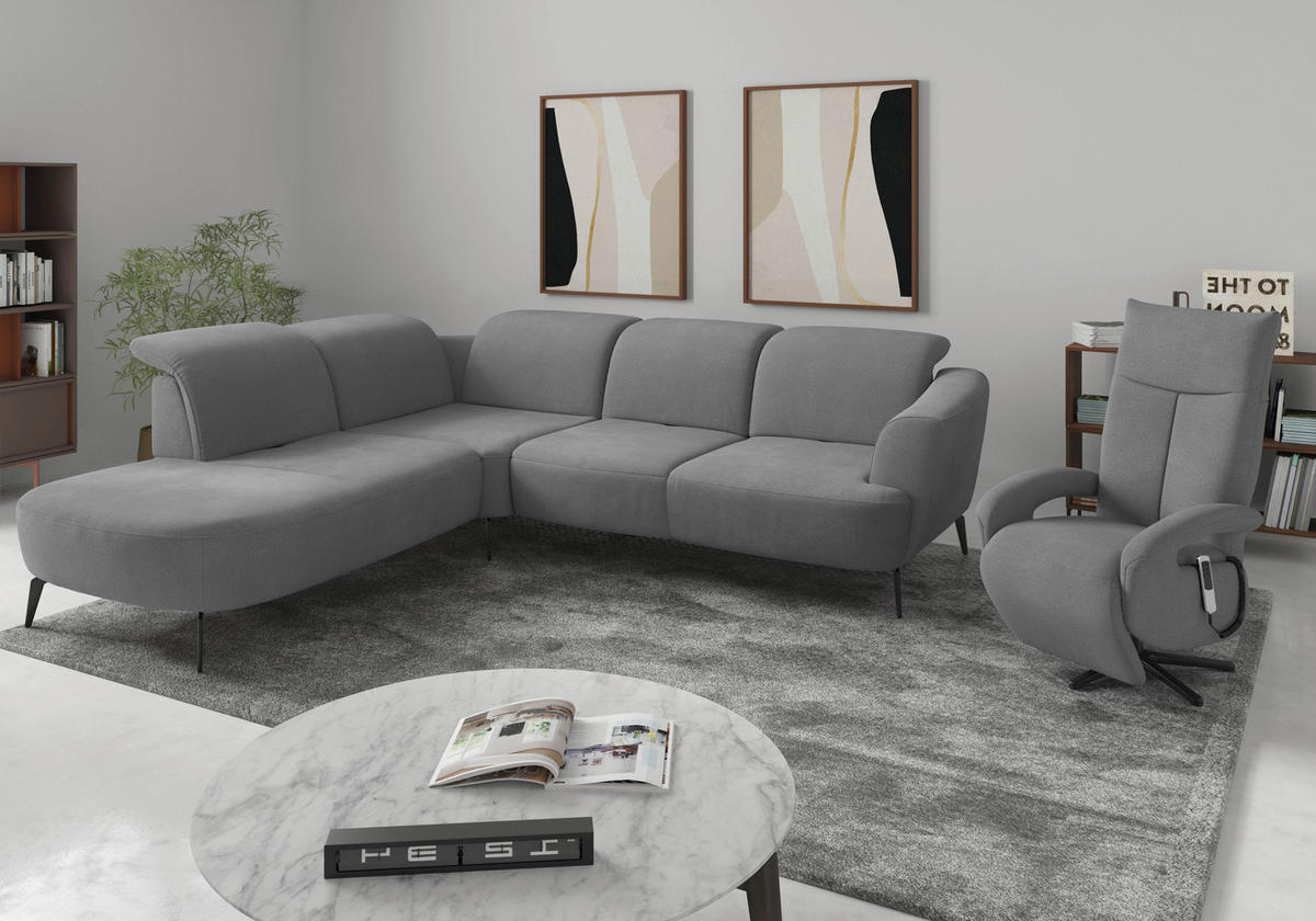 ECKSOFA in Flachgewebe Grau  267/300 cm  - Schwarz/Grau, KONVENTIONELL, Textil/Metall (267/300cm) - Sit & More