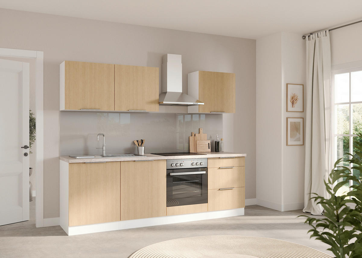 KÜCHENBLOCK 240 cm   in Weiß, Eichefarben  - Eichefarben/Beige, LIFESTYLE, Holzwerkstoff/Metall (240cm) - Held