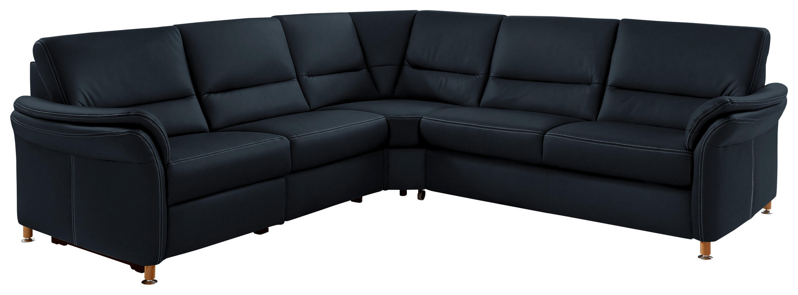 ECKSOFA in Echtleder Dunkelblau  - Eichefarben/Beige, Konventionell, Leder/Holz (262/262cm) - Beldomo Premium