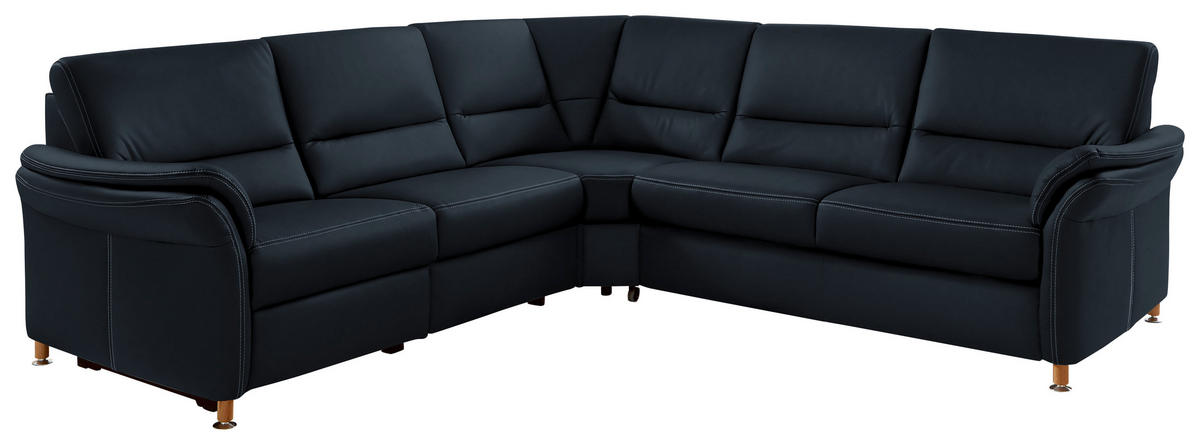 ECKSOFA in Echtleder Dunkelblau  - Eichefarben/Beige, Konventionell, Leder/Holz (262/262cm) - Beldomo Premium