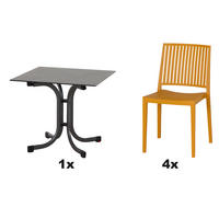 GARTENGARNITUR 5-teilig  - Gelb, Basics, Holzwerkstoff/Kunststoff (80/80/80cm) - Siena Garden