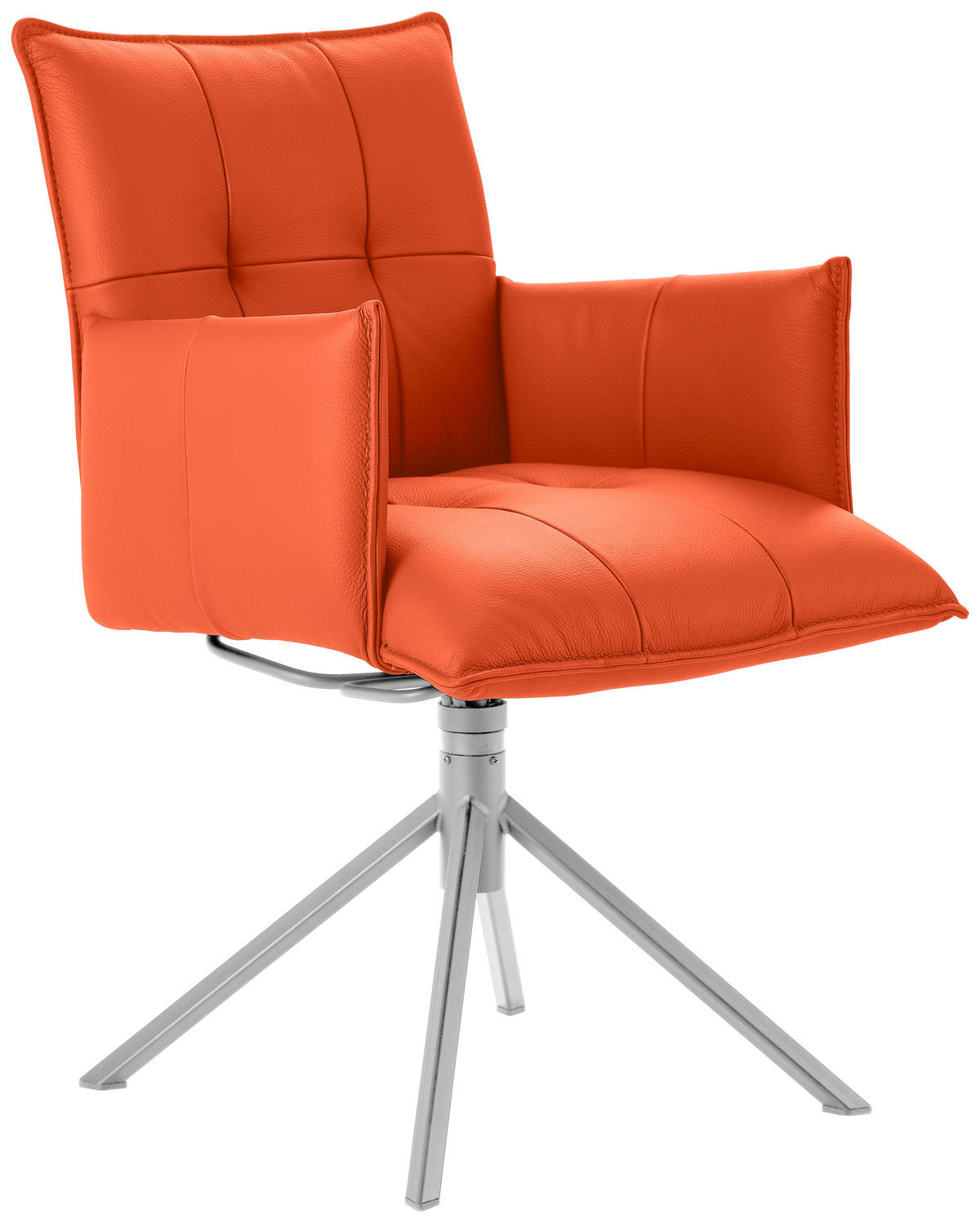 ARMLEHNSTUHL  in Echtleder pigmentiert  - Edelstahlfarben/Orange, Design, Leder/Metall (55/85/65cm) - Valnatura