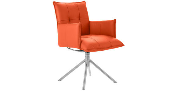 ARMLEHNSTUHL in Echtleder pigmentiert - Edelstahlfarben/Orange, Design, Leder/Metall (55/85/65cm) - Valnatura
