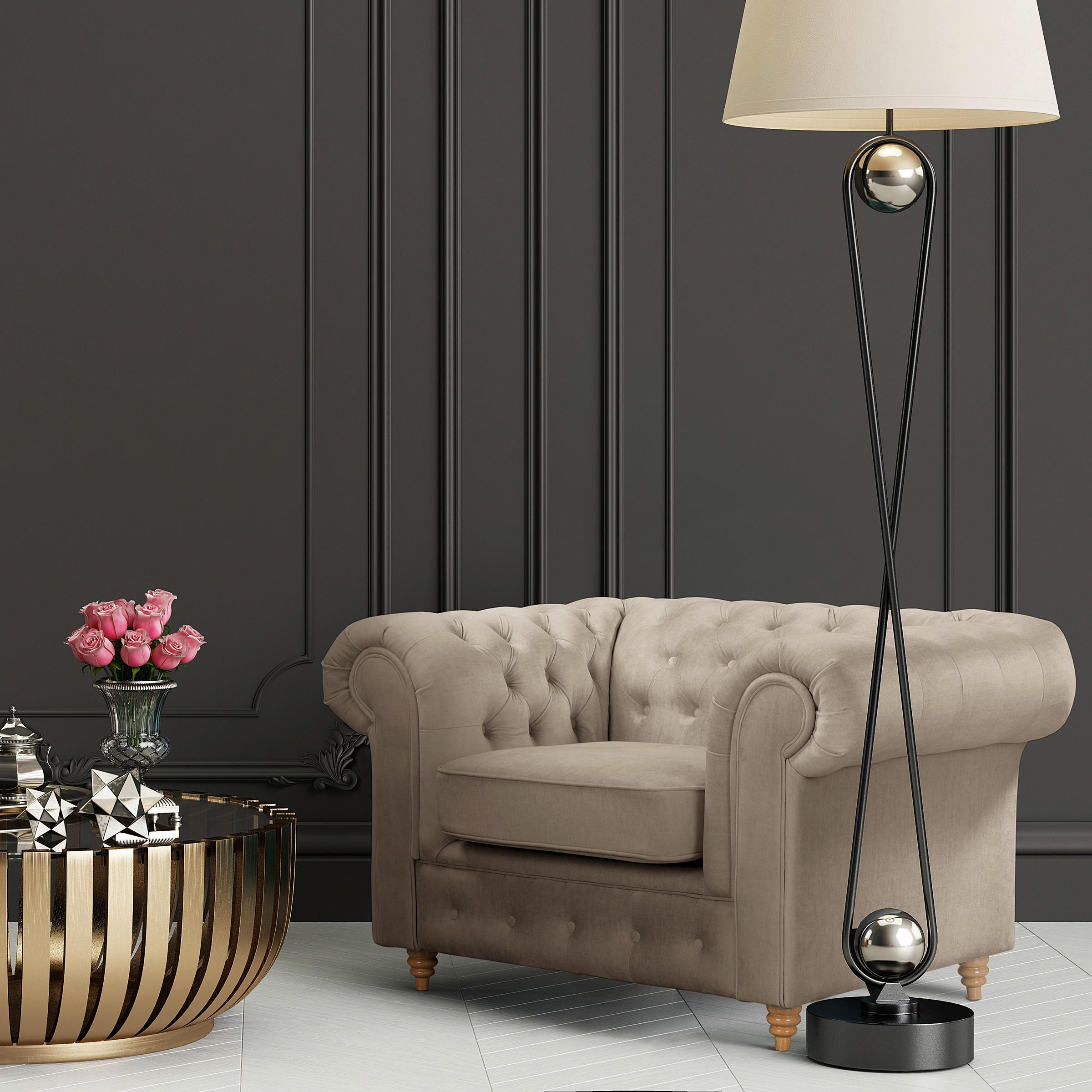 SESSEL in Mikrofaser Taupe  - Taupe, Design, Holz/Textil (128/75/91cm) - P & B