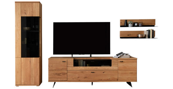 WOHNWAND 3-teilig  in Wildeiche  340/209/50 cm  - Wildeiche/Anthrazit, Natur, Glas/Holz (340/209/50cm) - Linea Natura