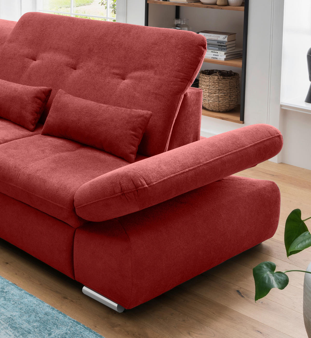 ECKSOFA Dalida Rot Chenille  - Chromfarben/Rot, Design, Textil/Metall (196/300cm) - Livetastic