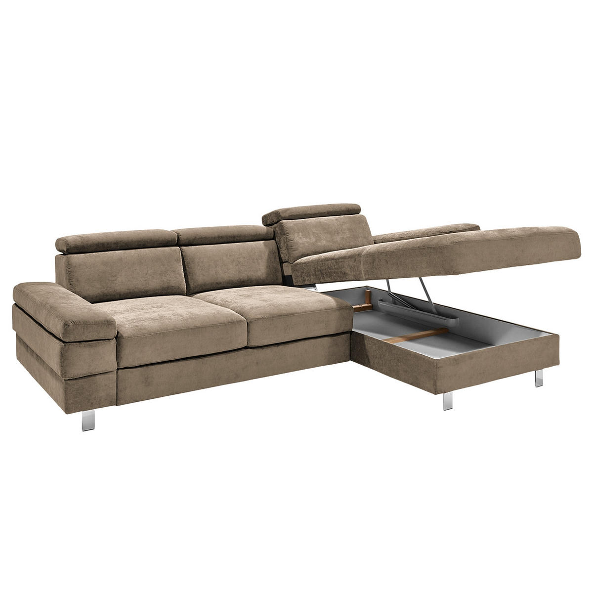 ECKSOFA in Webstoff Schlammfarben  - Schlammfarben/Silberfarben, Konventionell, Textil/Metall (182/82/260cm) - Trendmanufaktur